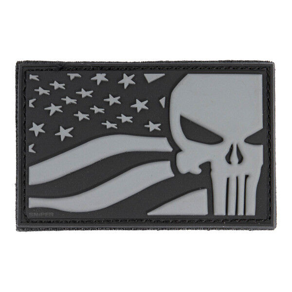 3D PVC Patch Skull Flag USA, Grey - Bild 1