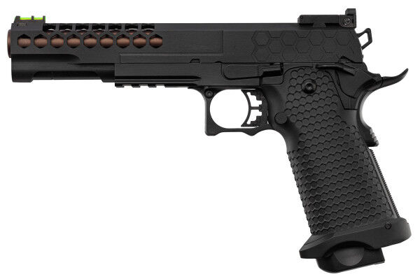 Golden Eagle 6&quot; Hi-Capa Hexcut GBB Airsoft Pistole, Black - Bild 1