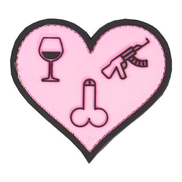 Patch 3D PVC Love, wine, dicks and guns, pink - Bild 1