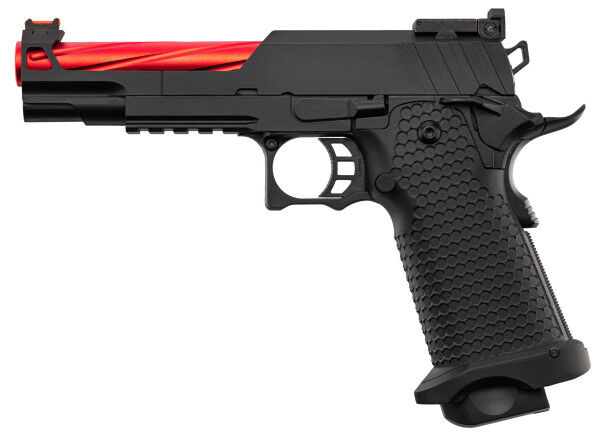 Golden Eagle 5.1 Hi-Capa Fluted GBB Airsoft Pistole, Black/Red - Bild 1