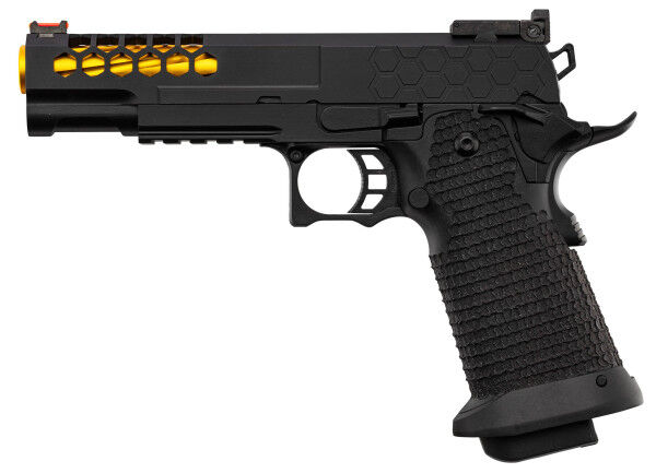 Golden Eagle 5.1 Hi-Capa Hex-Cut GBB Airsoft Pistole, Black/Gold - Bild 1